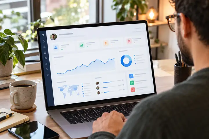 Une interface de gestion de compte X claire et moderne, affichant des cartes d’analyse de l’audience, un graphique simple et des actions de compte bien organisées.